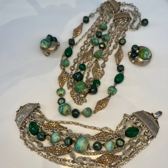 Vintage Signed ART Parure Set Necklace Bracelet Earrings - Picture 14 of 16